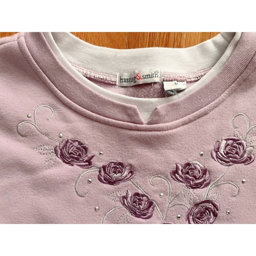 Vintage‎ 90's Hasting & Smith purple embroidered floral sweatshirt size M - Picture 3 of 5